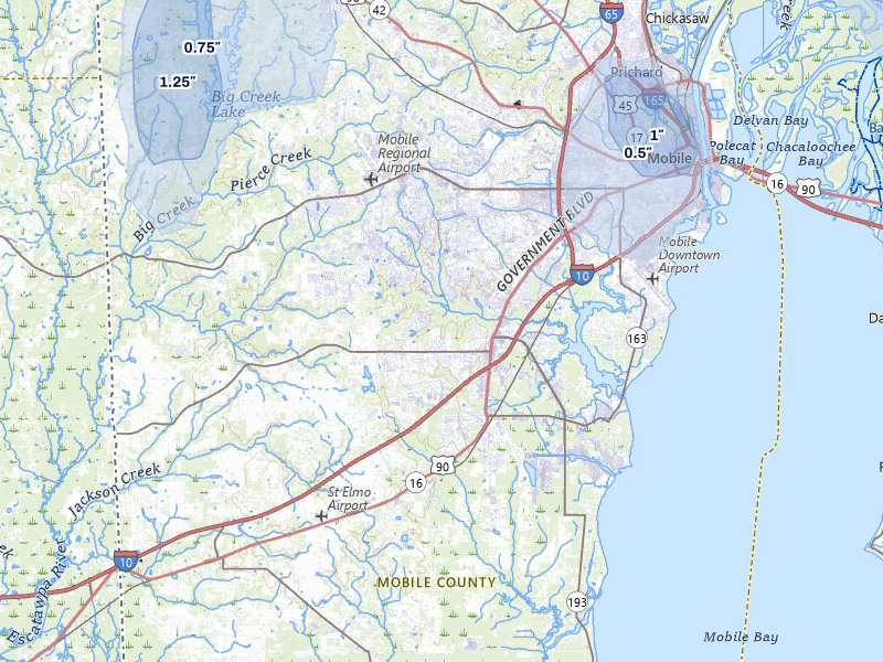 NEXRAD radar-signature map of the hail storm over Mobile, AL on Jul 30, 2026