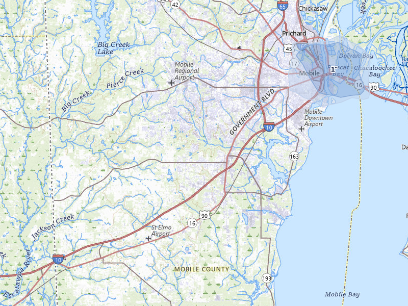 NEXRAD radar-signature map of the hail storm over Mobile, AL on Jul 31, 2026