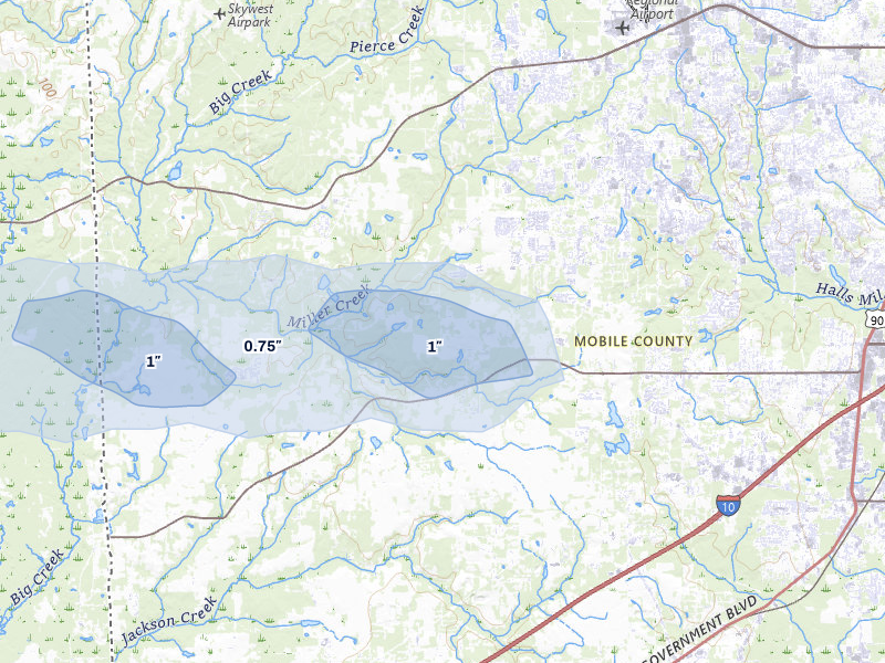 NEXRAD radar-signature map of the hail storm over Mobile, AL on Aug 15, 2026