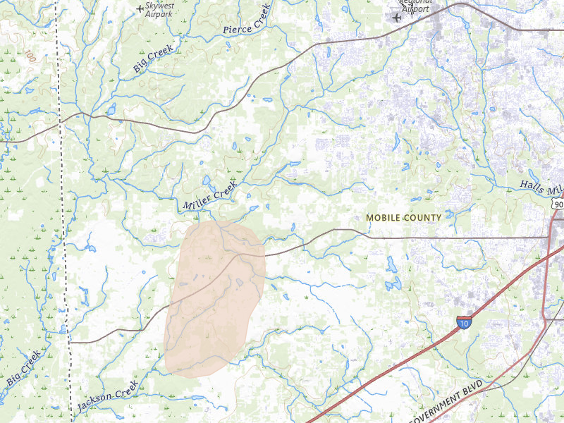 Radar-estimated hail-size map of the storm over Mobile, AL on Aug 17, 2026