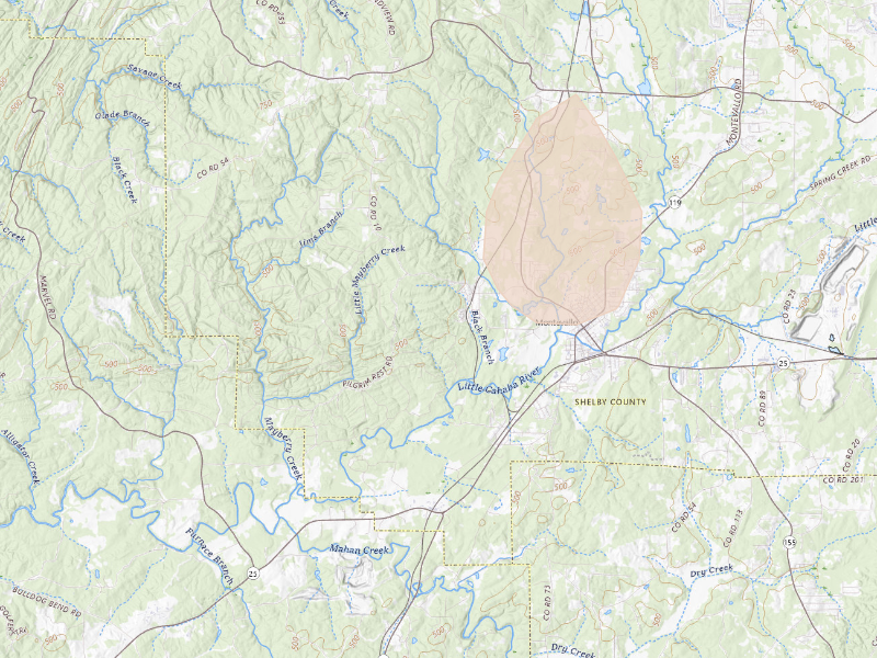 Radar-estimated hail-size map of the storm over Montevallo, AL