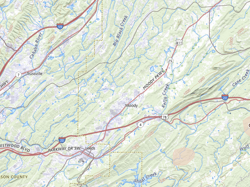 Radar-estimated hail-size map of the storm over Moody, AL on Jul 2, 2026
