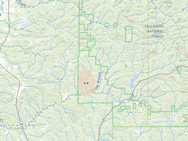 Radar-estimated hail-size map of the storm over Moundville, AL