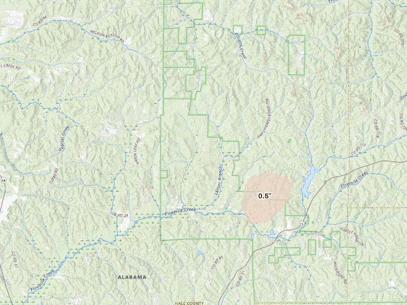 Radar-estimated hail-size map of the storm over Moundville, AL