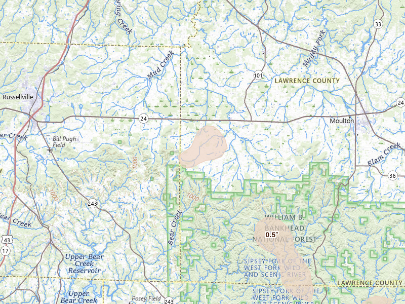 Radar-estimated hail-size map of the storm over Mount Hope, AL on Jul 17, 2026