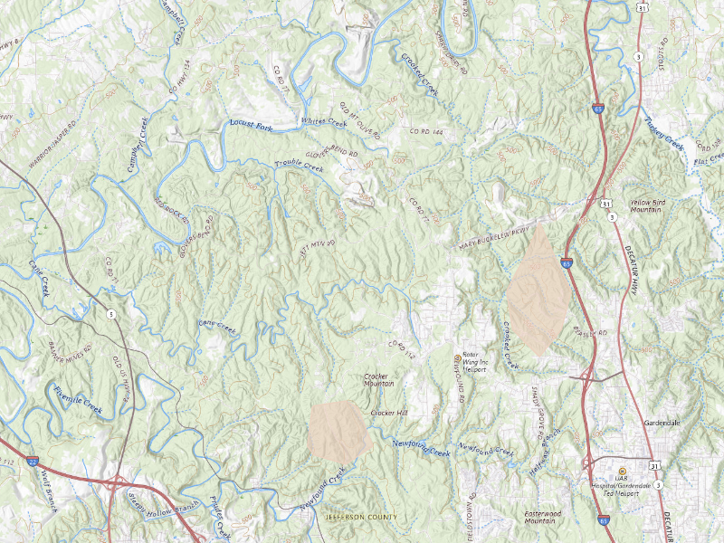 Radar-estimated hail-size map of the storm over Mount Olive, AL