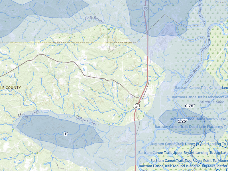 NEXRAD radar-signature map of the hail storm over Mount Vernon, AL on May 6, 2026