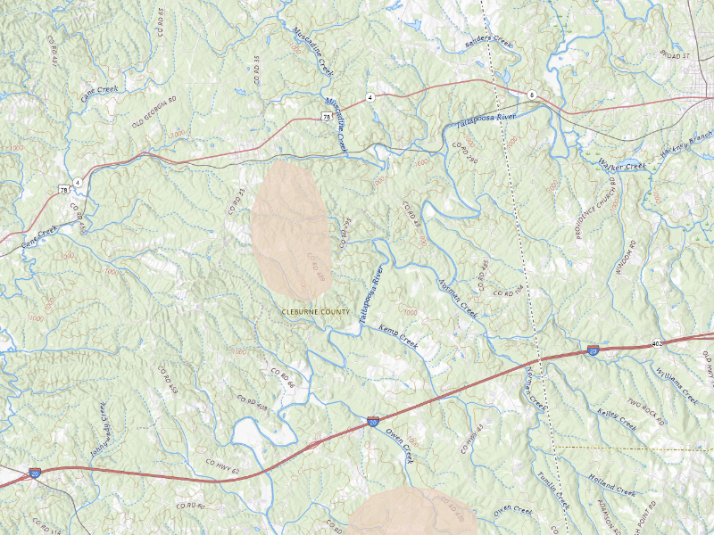 Radar-estimated hail-size map of the storm over Muscadine, AL on Sep 5, 2026
