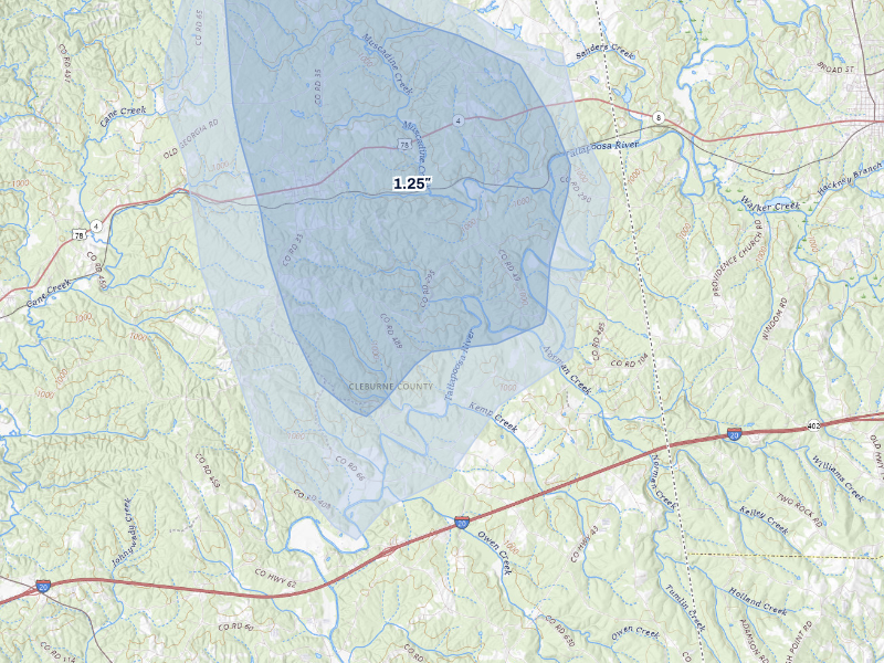 NEXRAD radar-signature map of the hail storm over Muscadine, AL on Sep 5, 2026
