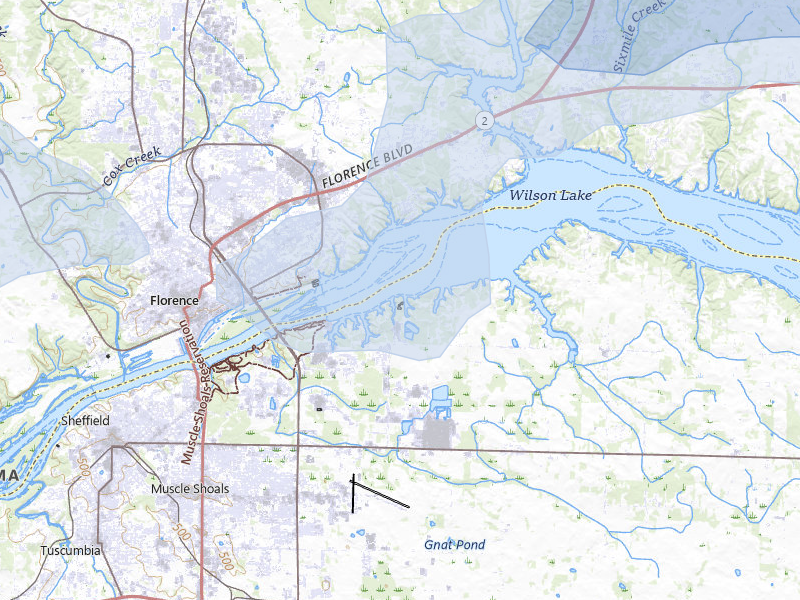 NEXRAD radar-signature map of the hail over Muscle Shoals, AL