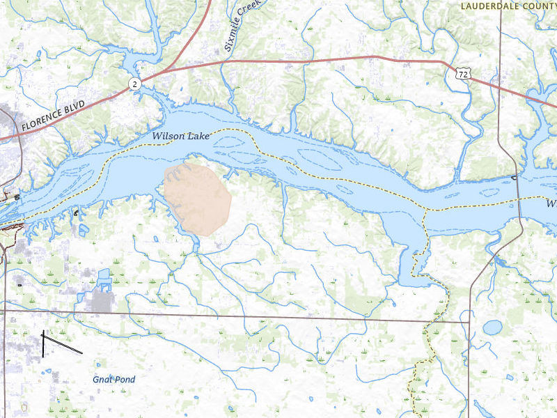 Radar-estimated hail-size map of the storm over Muscle Shoals, AL on Aug 12, 2026