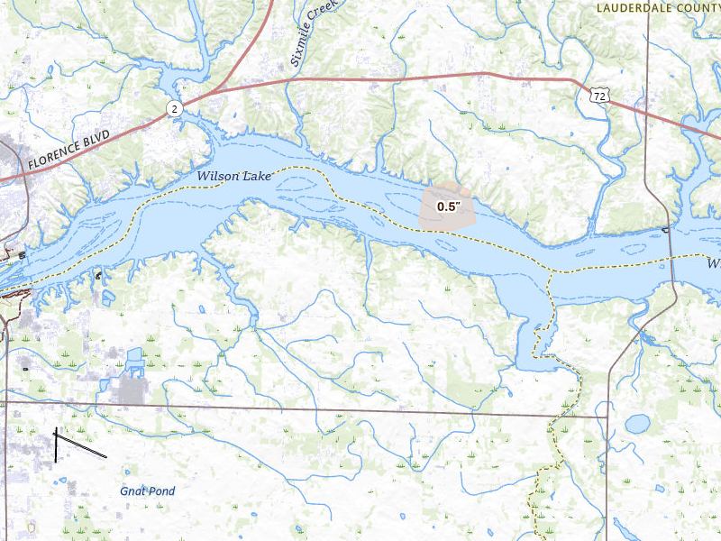 Radar-estimated hail-size map of the storm over Muscle Shoals, AL