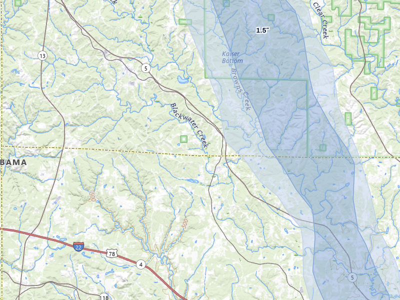 NEXRAD radar-signature map of the hail storm over Nauvoo, AL on May 31, 2026