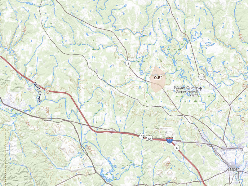 Radar-estimated hail-size map of the storm over Nauvoo, AL