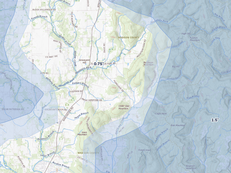 NEXRAD radar-signature map of the hail storm over New Market, AL on Aug 20, 2026