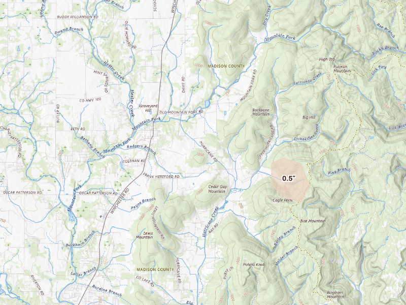 Radar-estimated hail-size map of the storm over New Market, AL on Sep 20, 2026
