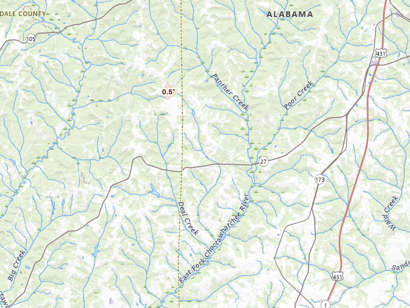 Radar-estimated hail-size map of the storm over Newville, AL