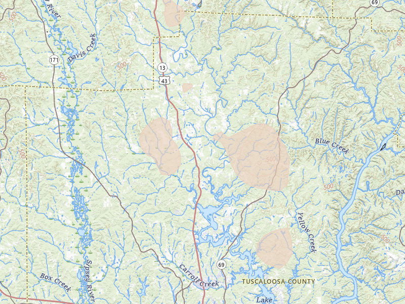 Radar-estimated hail-size map of the storm over Northport, AL on Jun 1, 2026