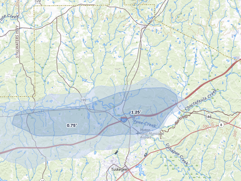 NEXRAD radar-signature map of the hail storm over Notasulga, AL on Jun 30, 2026