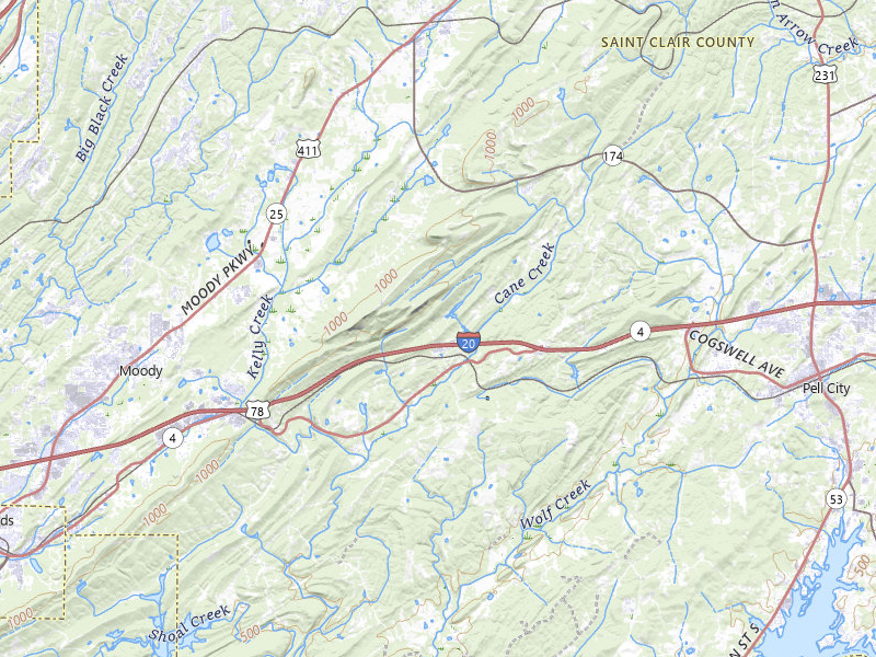 Radar-estimated hail-size map of the storm over Odenville, AL on Jul 5, 2026