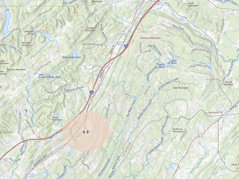 Radar-estimated hail-size map of the storm over Odenville, AL