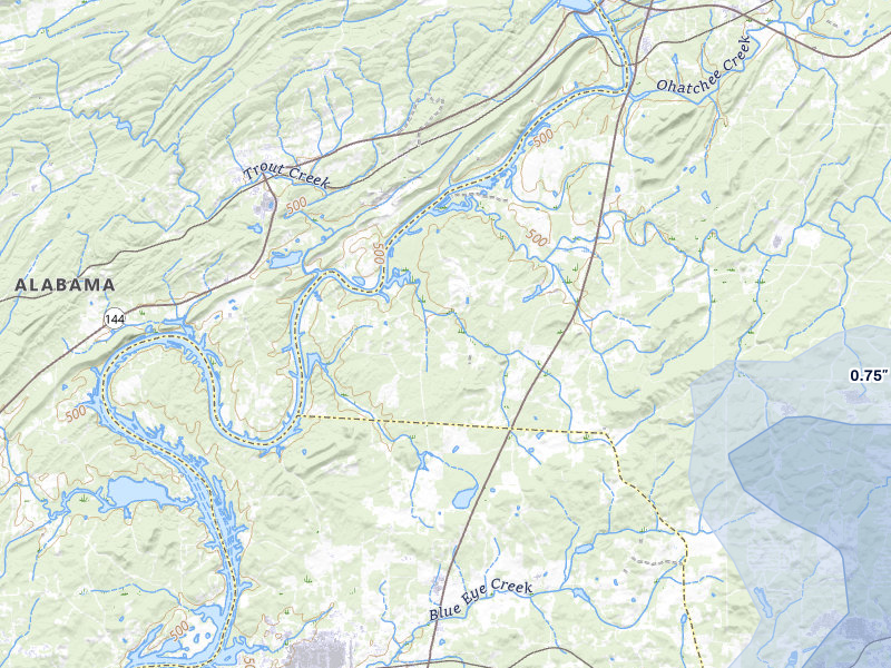 NEXRAD radar-signature map of the hail storm over Ohatchee, AL on Jul 3, 2026