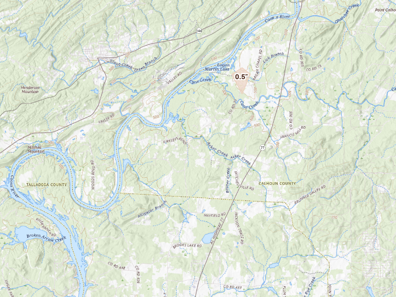 Radar-estimated hail-size map of the storm over Ohatchee, AL