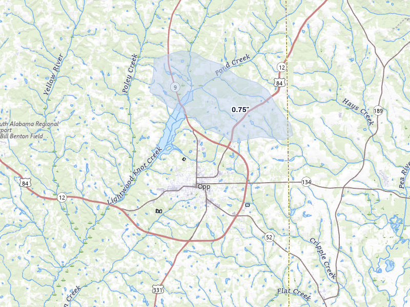 NEXRAD radar-signature map of the hail storm over Opp, AL on Mar 31, 2026