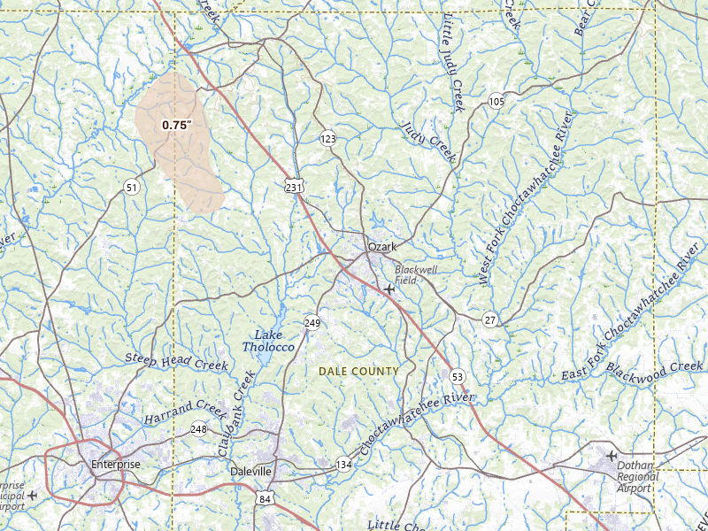 Radar-estimated hail-size map of the storm over Ozark, AL