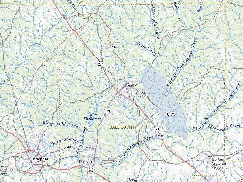 NEXRAD radar-signature map of the hail over Ozark, AL