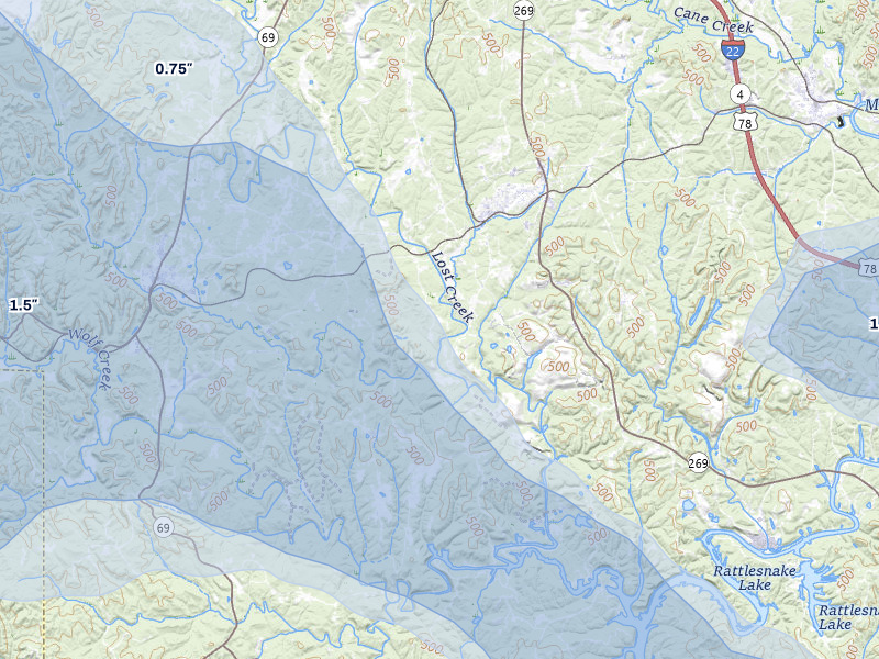 NEXRAD radar-signature map of the hail over Parrish, AL