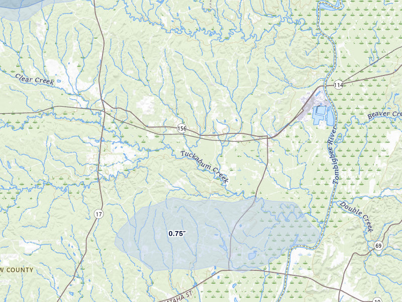 NEXRAD radar-signature map of the hail over Pennington, AL