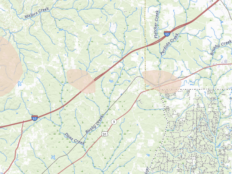 Radar-estimated hail-size map of the storm over Perdido, AL on May 6, 2026