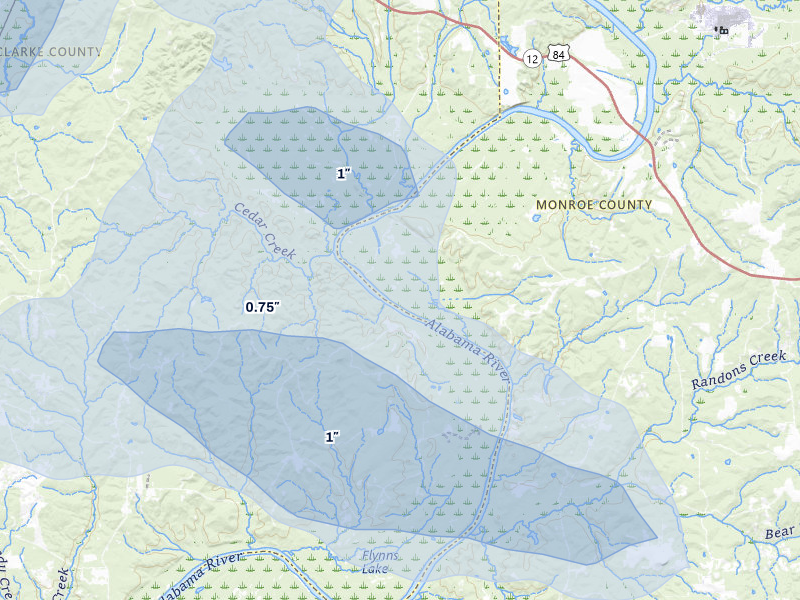 NEXRAD radar-signature map of the hail storm over Perdue Hill, AL on Jun 30, 2026