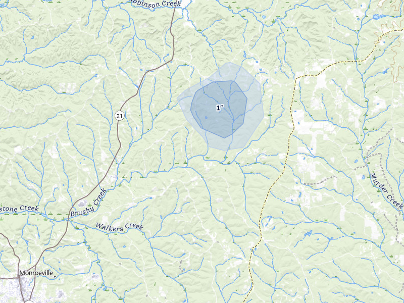 NEXRAD radar-signature map of the hail storm over Peterman, AL on Jul 6, 2026