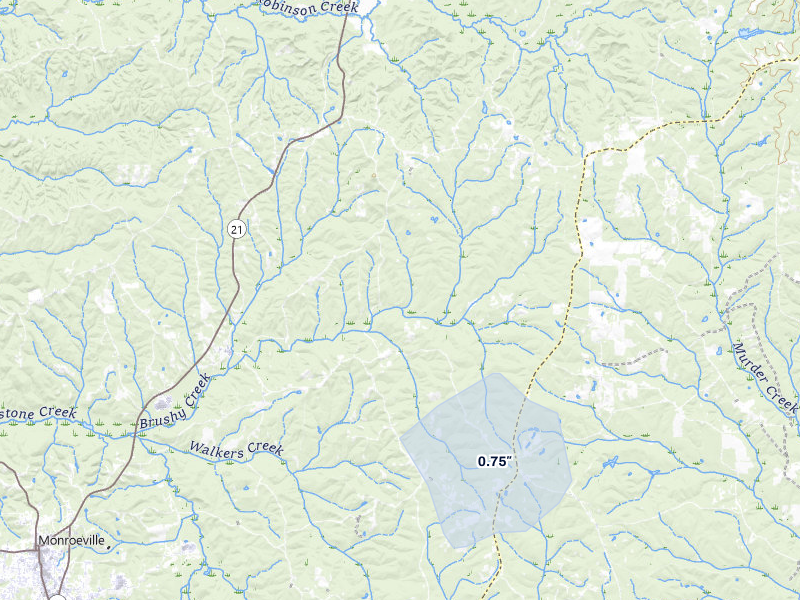 NEXRAD radar-signature map of the hail storm over Peterman, AL on Jul 10, 2026