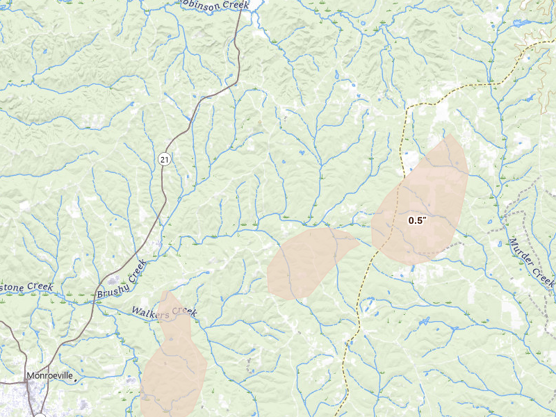Radar-estimated hail-size map of the storm over Peterman, AL
