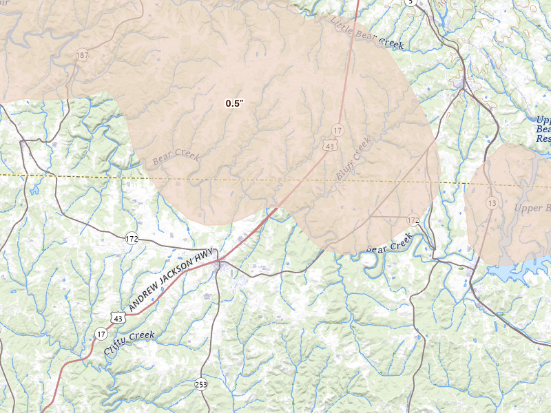 Radar-estimated hail-size map of the storm over Phil Campbell, AL