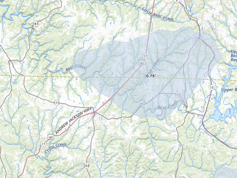NEXRAD radar-signature map of the hail storm over Phil Campbell, AL on Jun 1, 2026
