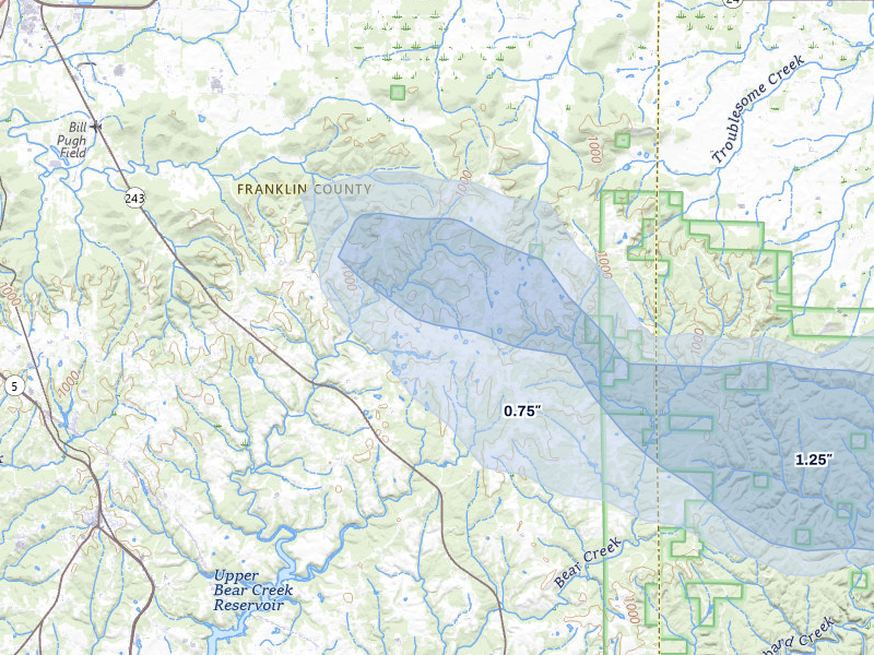 NEXRAD radar-signature map of the hail storm over Phil Campbell, AL on Aug 9, 2026