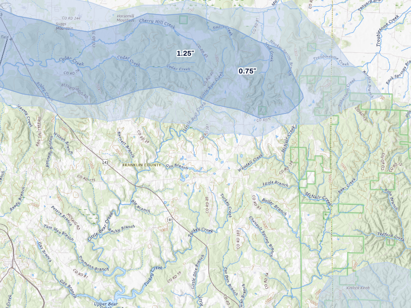 NEXRAD radar-signature map of the hail storm over Phil Campbell, AL on Aug 26, 2026