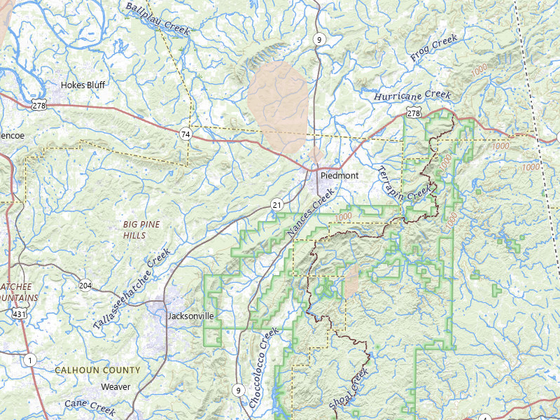 Radar-estimated hail-size map of the storm over Piedmont, AL on Aug 20, 2026