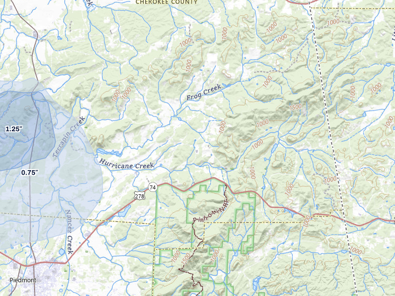 NEXRAD radar-signature map of the hail storm over Piedmont, AL on Aug 20, 2026