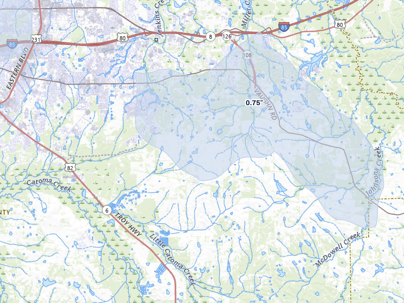NEXRAD radar-signature map of the hail storm over Pike Road, AL on Jun 1, 2026