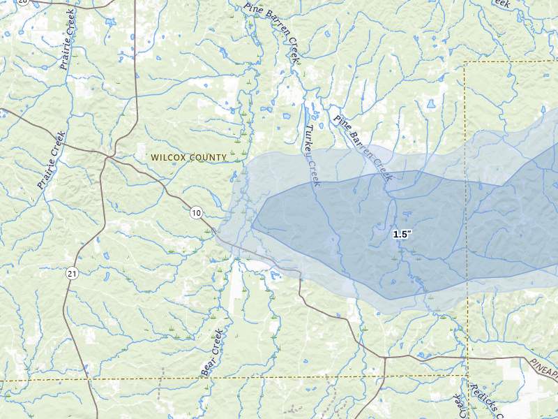 NEXRAD radar-signature map of the hail storm over Pine Apple, AL on Jun 30, 2026