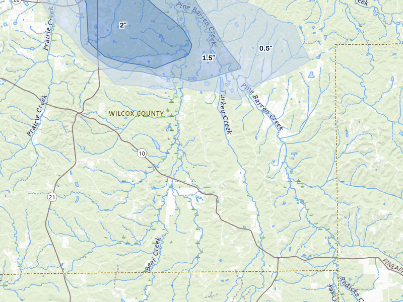 NEXRAD radar-signature map of the hail storm over Pine Apple, AL on Aug 24, 2026