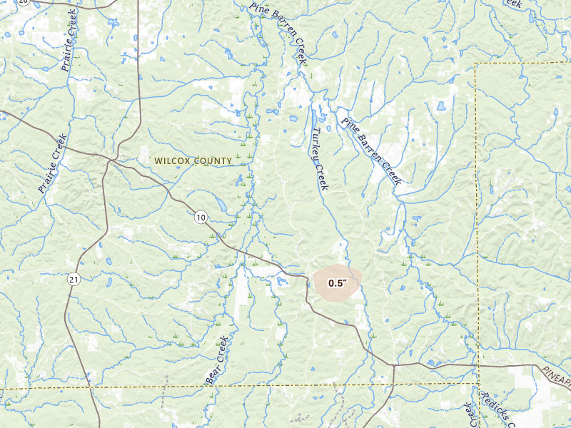 Radar-estimated hail-size map of the storm over Pine Apple, AL