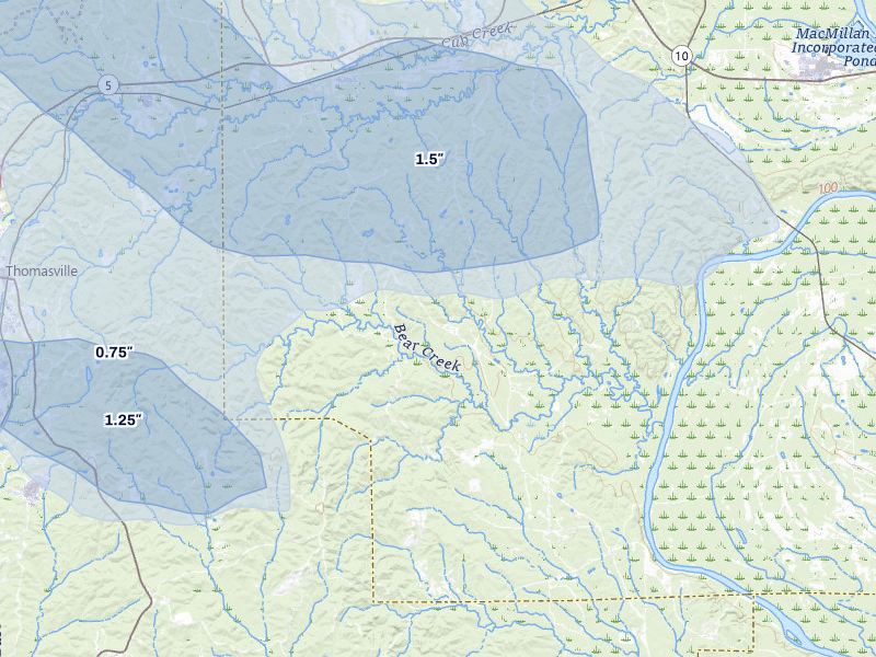 NEXRAD radar-signature map of the hail storm over Pine Hill, AL on Jun 1, 2026