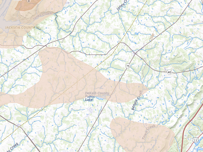Radar-estimated hail-size map of the storm over Pisgah, AL on Jul 2, 2026