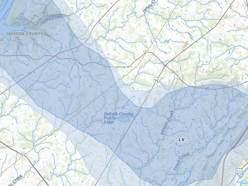 NEXRAD radar-signature map of the hail over Pisgah, AL